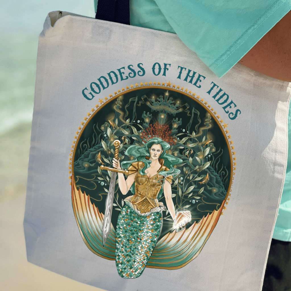 Goddess Of The Tides Market Tote - Mountains & Mermaids