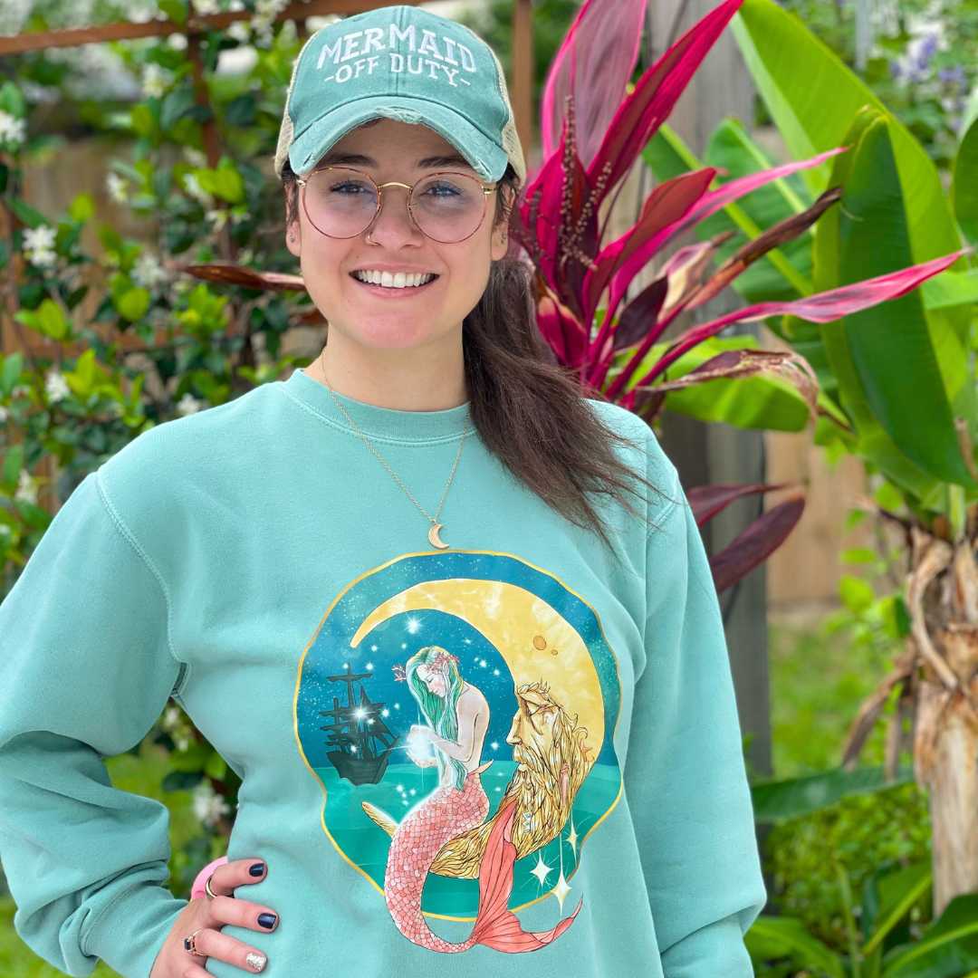 Mermaid In The Moon Crewneck Sweatshirt - Mountains & Mermaids