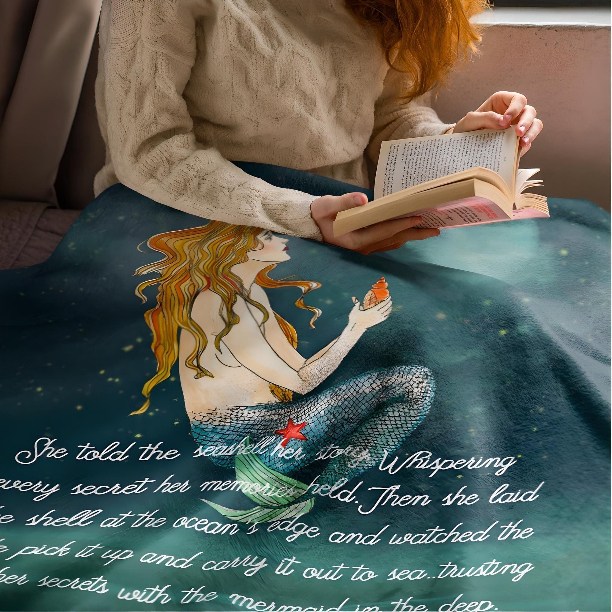 Vintage Mermaid Plush Blanket - Mountains & Mermaids