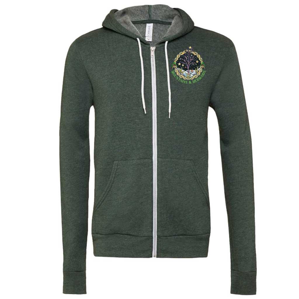 Christmas Mermaid Fleece Zip-Up Hoodie (Forest)