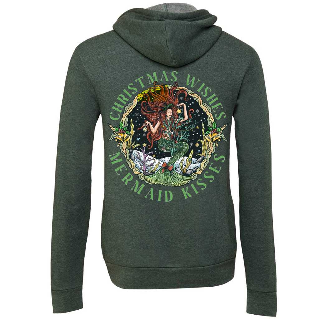 Christmas Mermaid Fleece Zip-Up Hoodie (Forest)