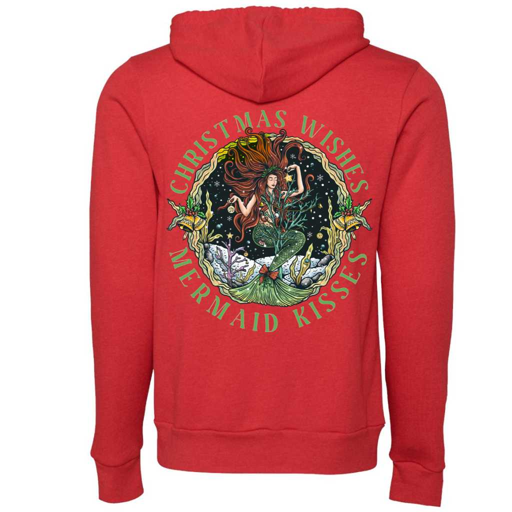 Christmas Mermaid Fleece Zip-Up Hoodie (Red)