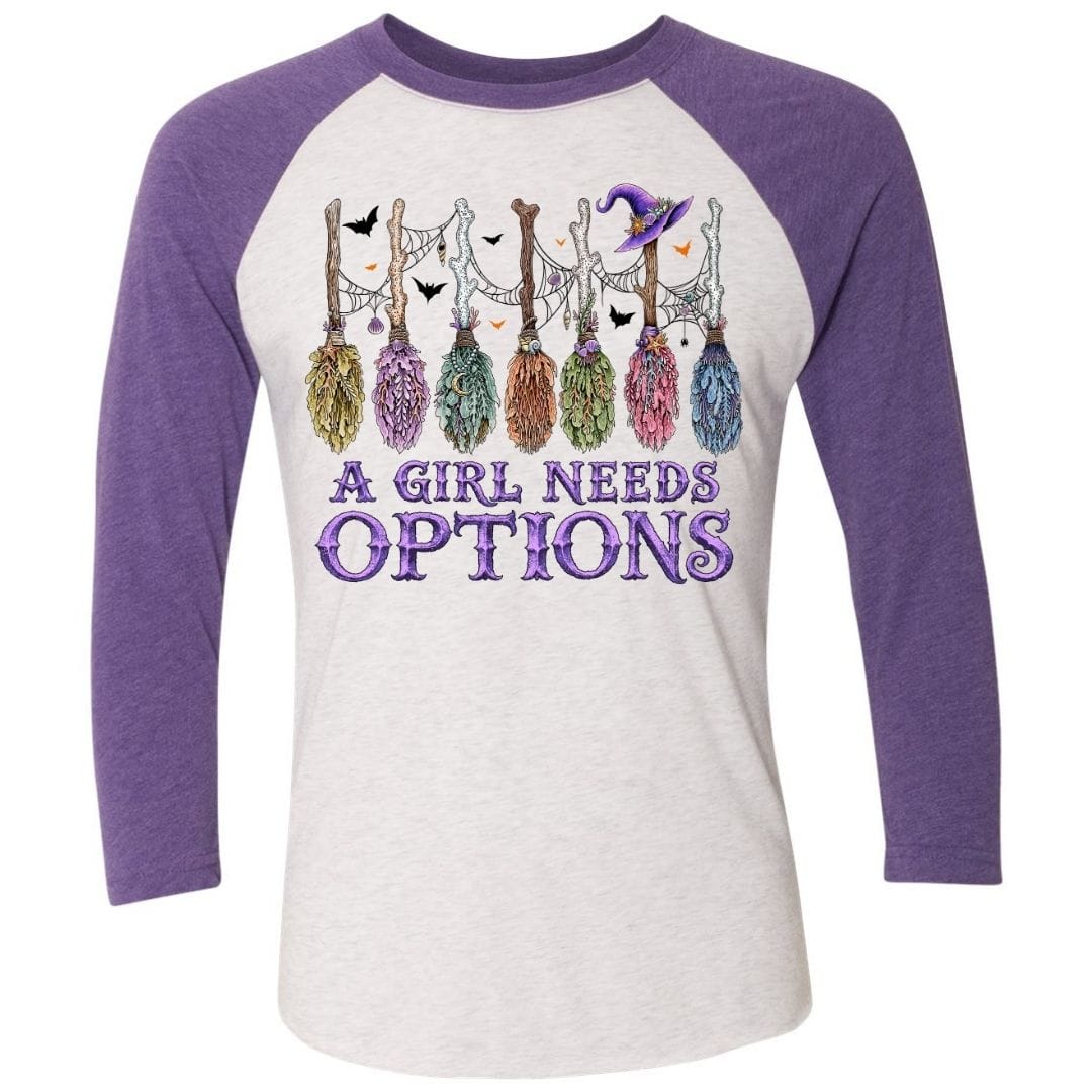 Mountains & Mermaids A Girl Needs Options Baseball T-Shirt Small / Purple