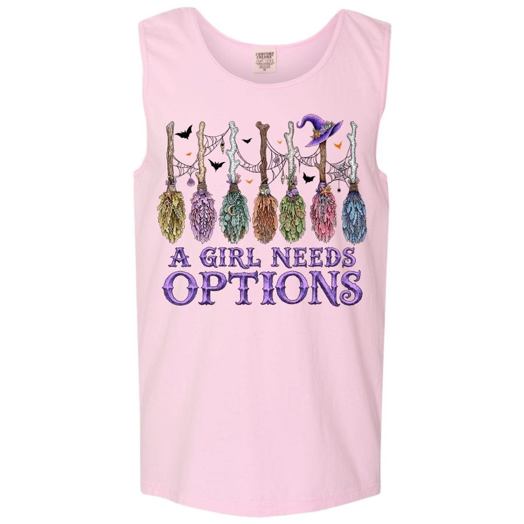 Mountains & Mermaids A Girl Needs Options Boyfriend Tank Small / Blossom