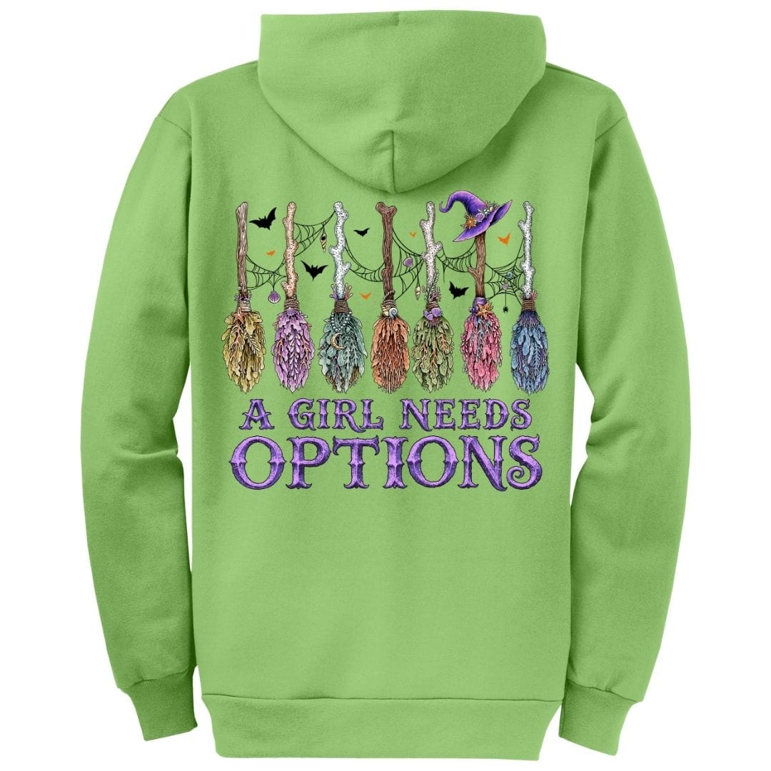 Mountains &amp; Mermaids A Girl Needs Options Fleece Zip Hoodie Small / Lime