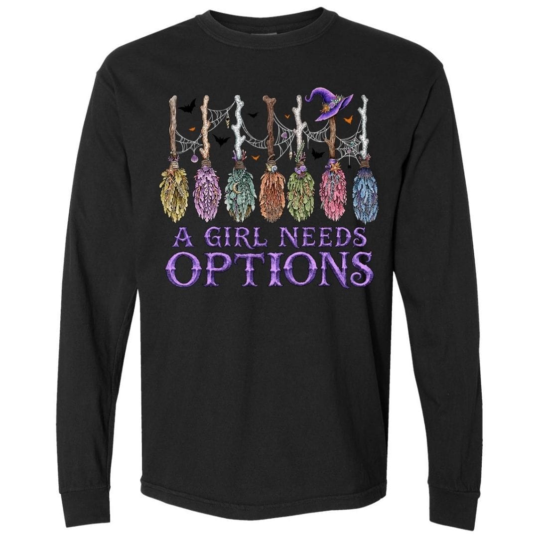 Mountains & Mermaids A Girl Needs Options Long Sleeve T-Shirt Small / Black
