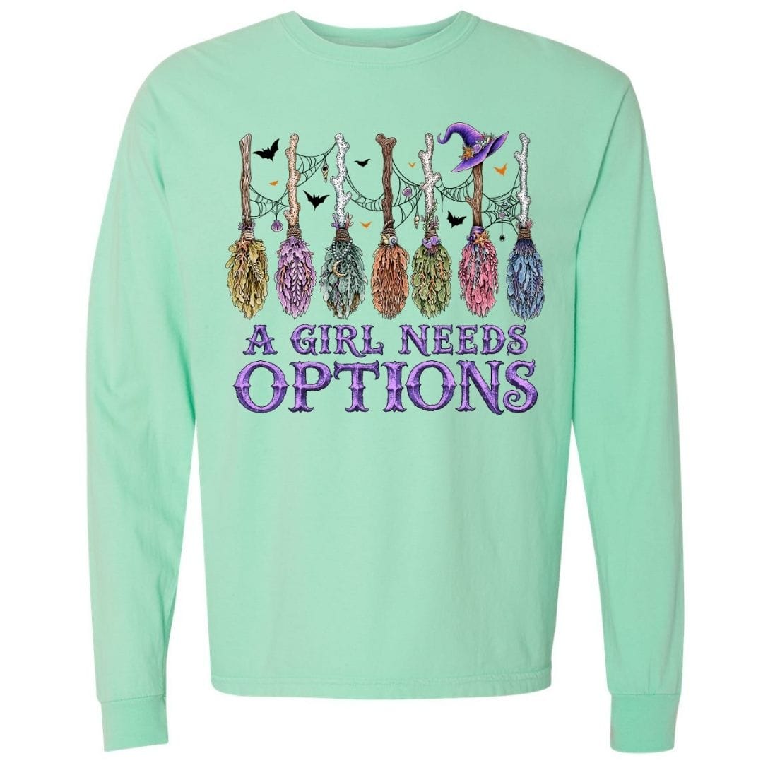 Mountains & Mermaids A Girl Needs Options Long Sleeve T-Shirt Small / Island Reef