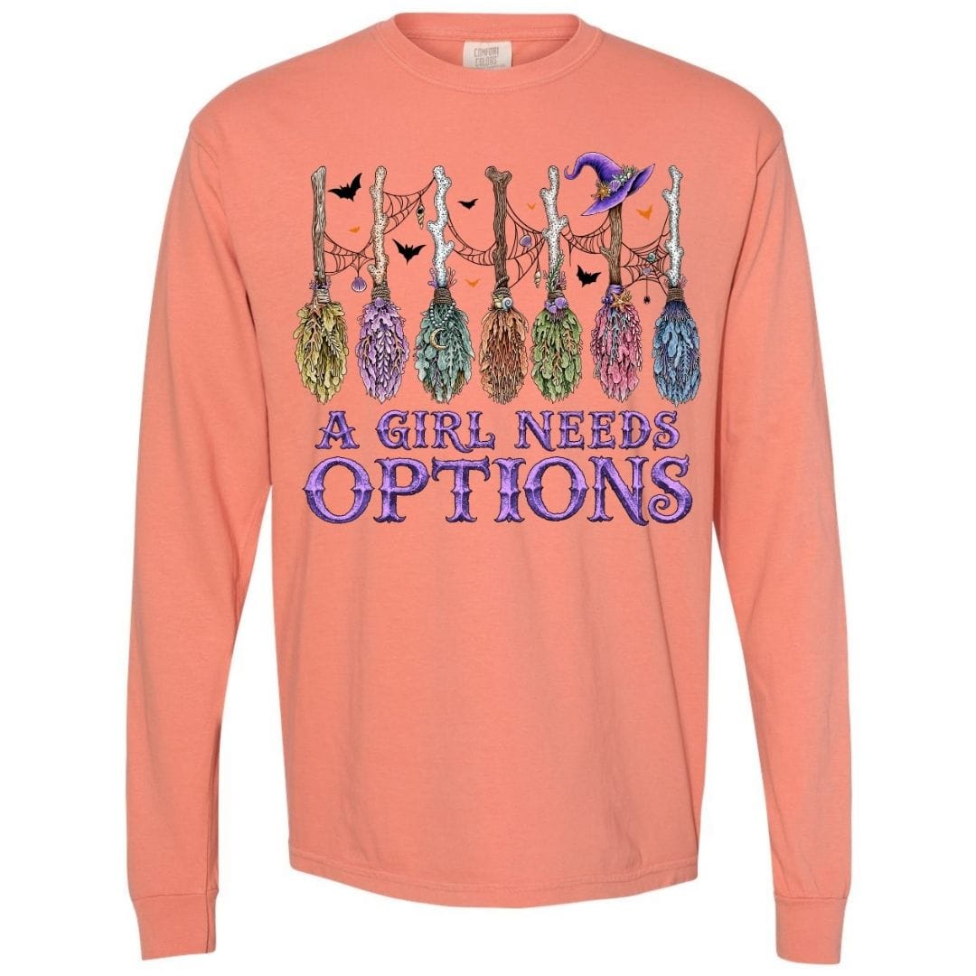 Mountains &amp; Mermaids A Girl Needs Options Long Sleeve T-Shirt Small / Sunset