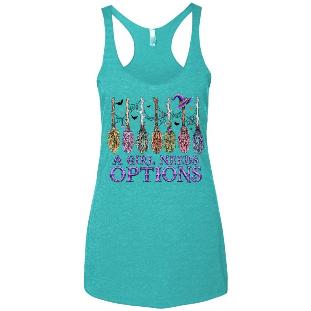 Mountains & Mermaids A Girl Needs Options Racerback Tank Small / Tahiti