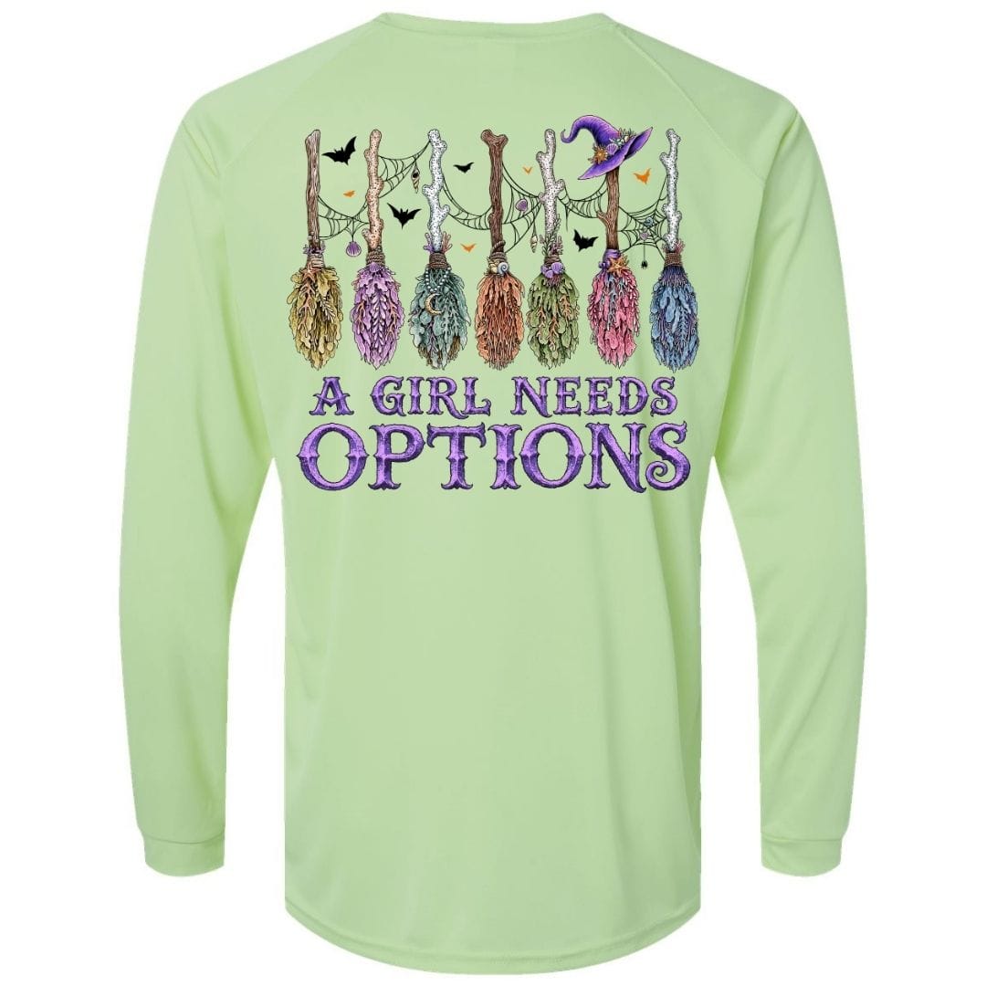 Mountains &amp; Mermaids A Girl Needs Options Unisex SPF Sun Shirt Small / Lime