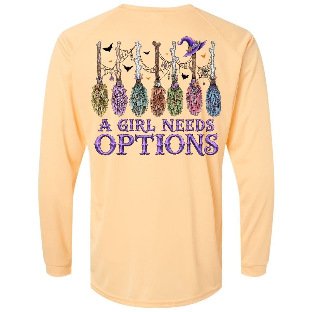 Mountains & Mermaids A Girl Needs Options Unisex SPF Sun Shirt Small / Peachy
