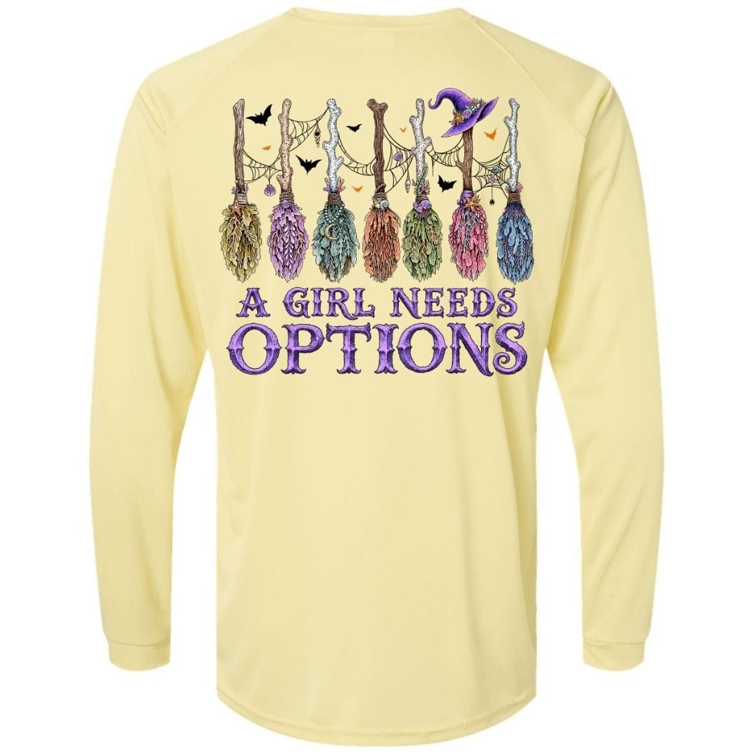 Mountains & Mermaids A Girl Needs Options Unisex SPF Sun Shirt Small / Sunshine
