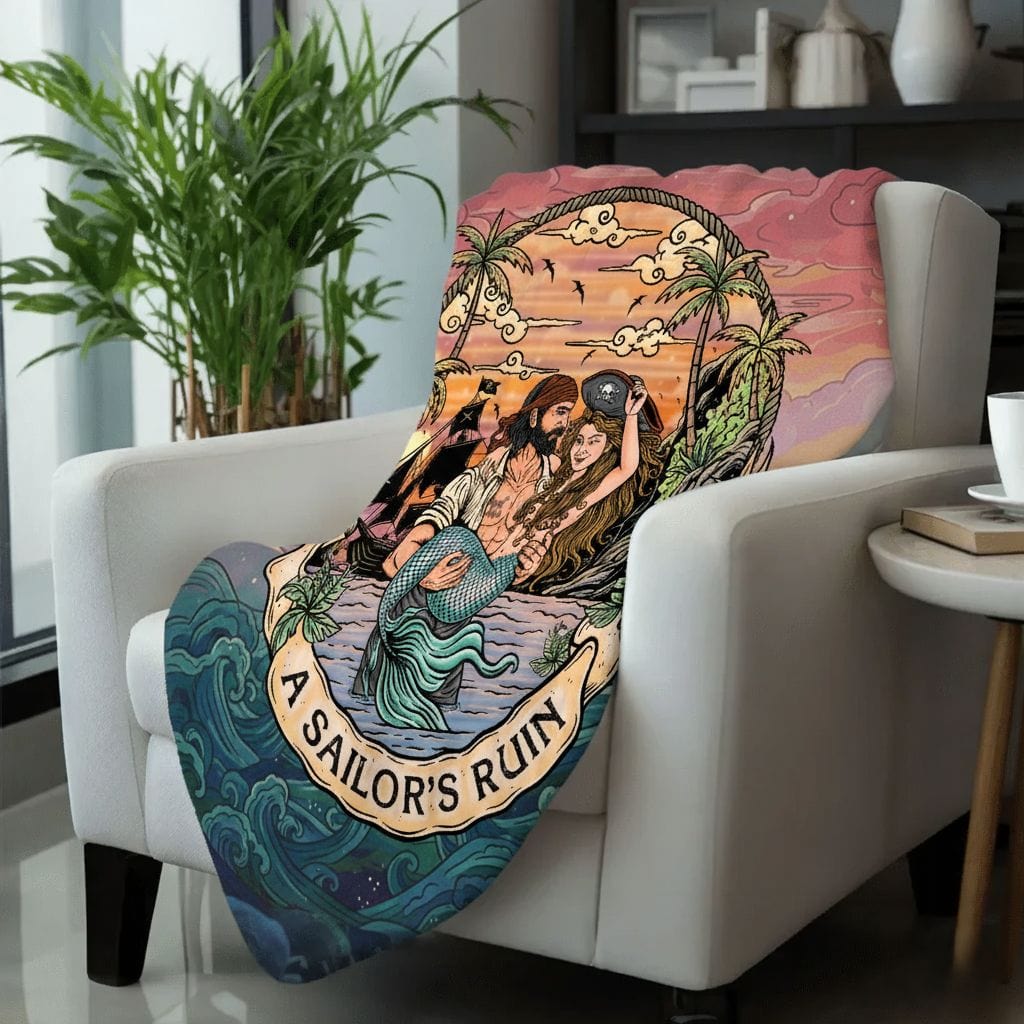 Mountains & Mermaids A Sailor's Ruin Plush Blanket