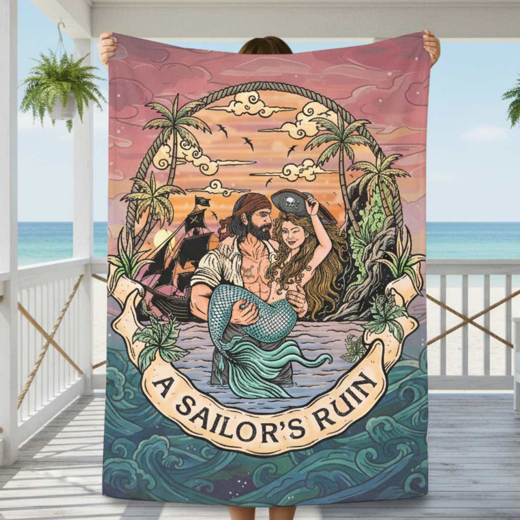 Mountains &amp; Mermaids A Sailor&#39;s Ruin Plush Blanket