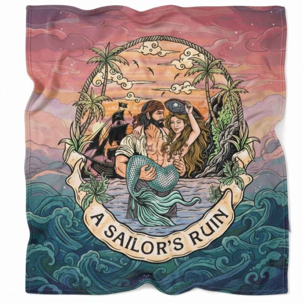 Mountains & Mermaids A Sailor's Ruin Plush Blanket 50" × 60" 89277296990763433046
