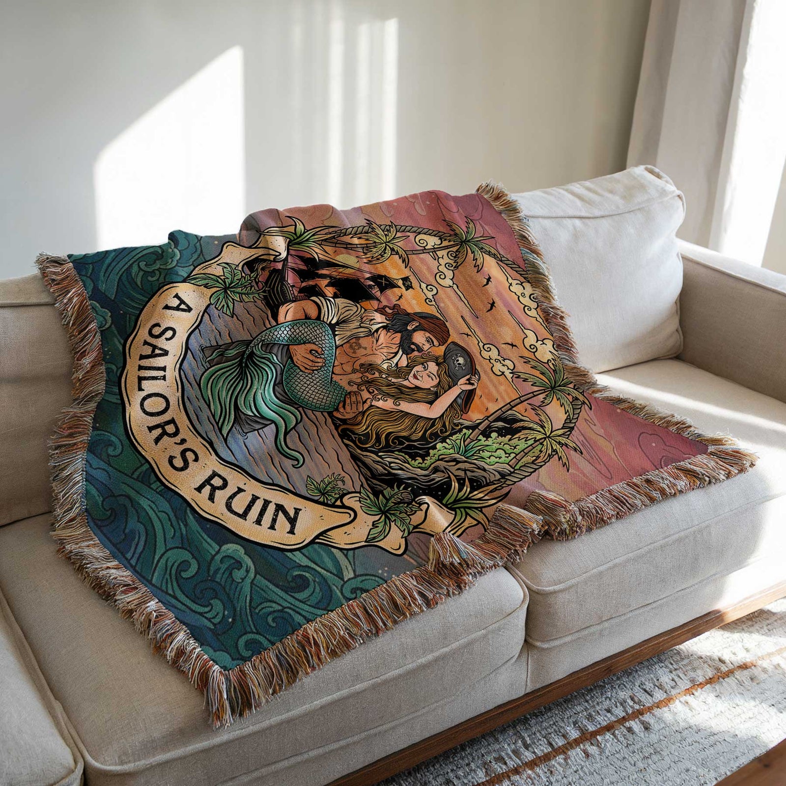 Mountains & Mermaids A Sailor's Ruin Woven Blanket