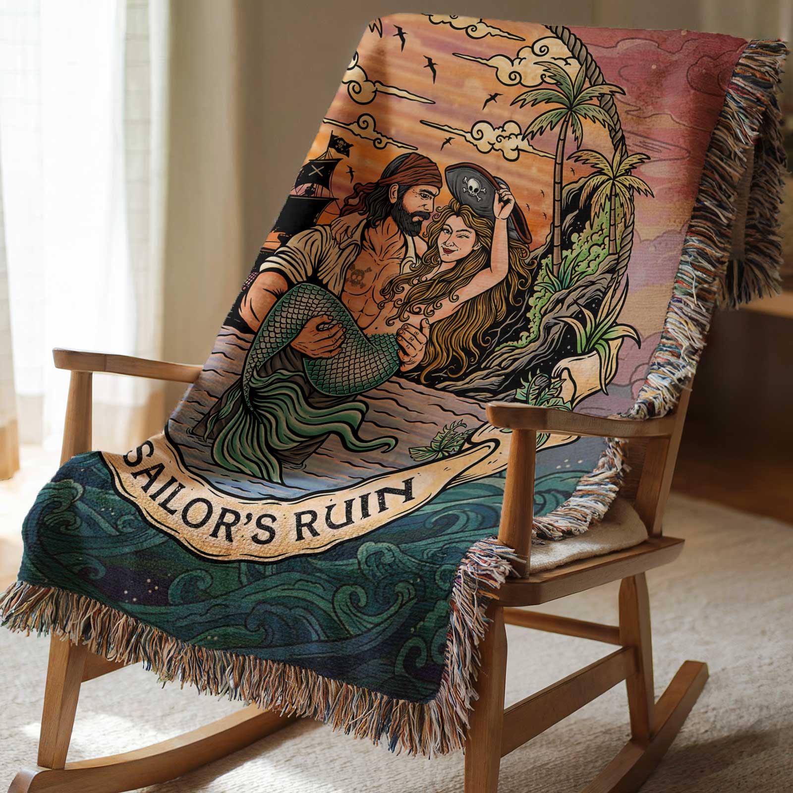 Mountains & Mermaids A Sailor's Ruin Woven Blanket