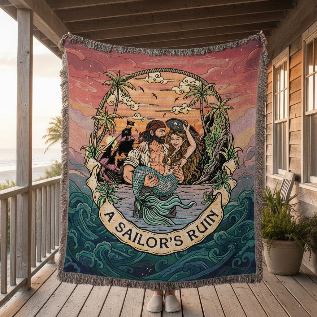 Mountains &amp; Mermaids A Sailor&#39;s Ruin Woven Blanket