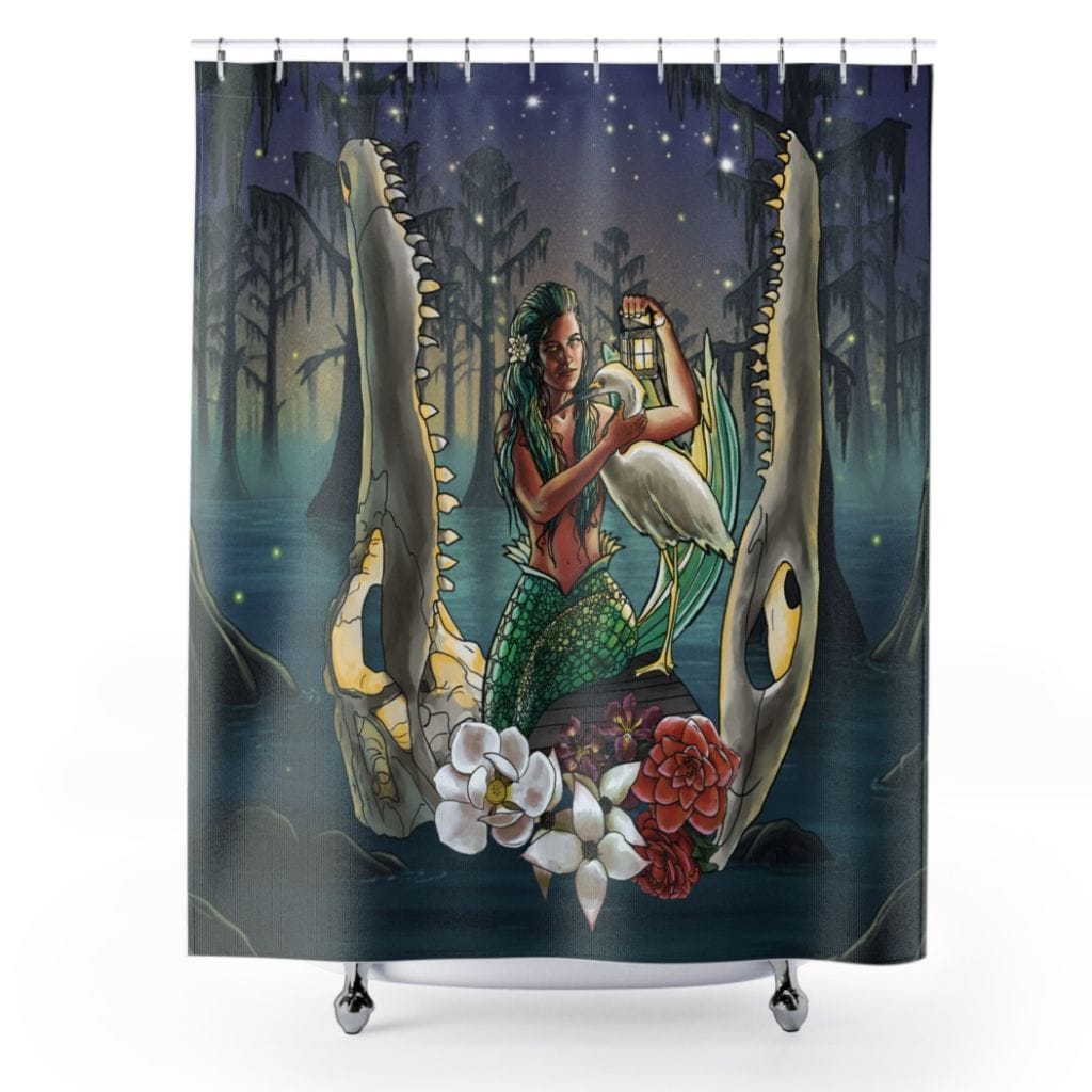 Mountains & Mermaids Bayou Mermaid Shower Curtain 71" × 74" 19096067014497527147