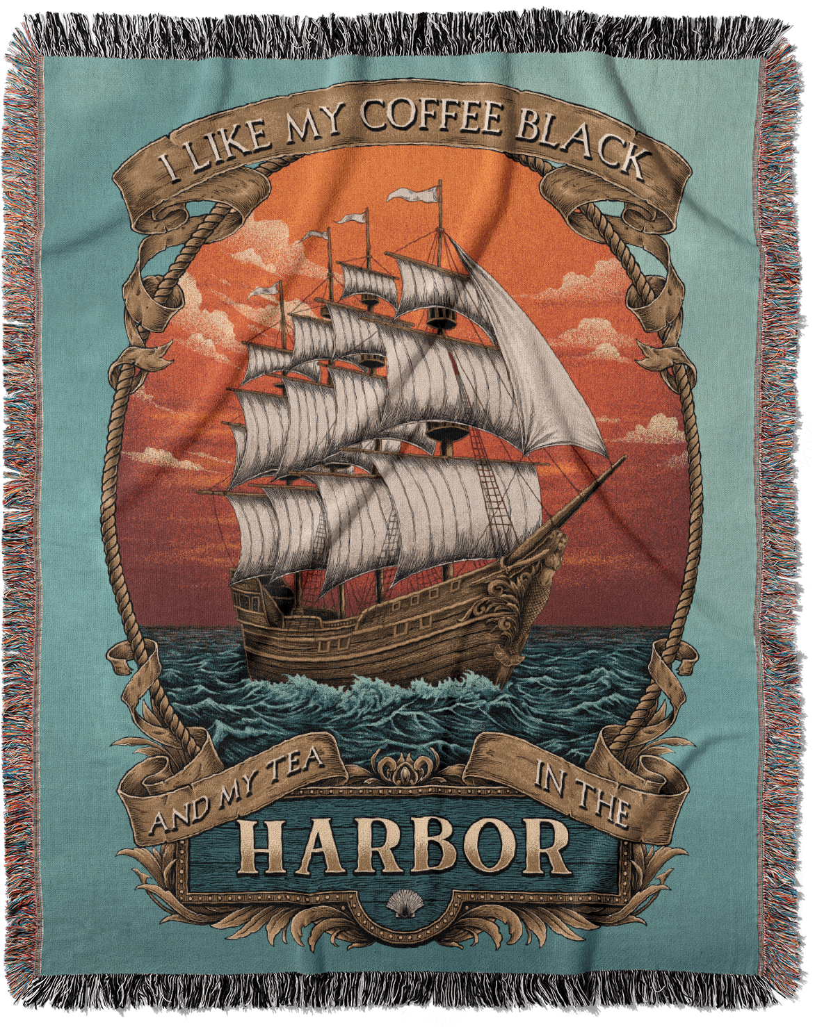 Mountains & Mermaids Black Harbor Woven Blanket