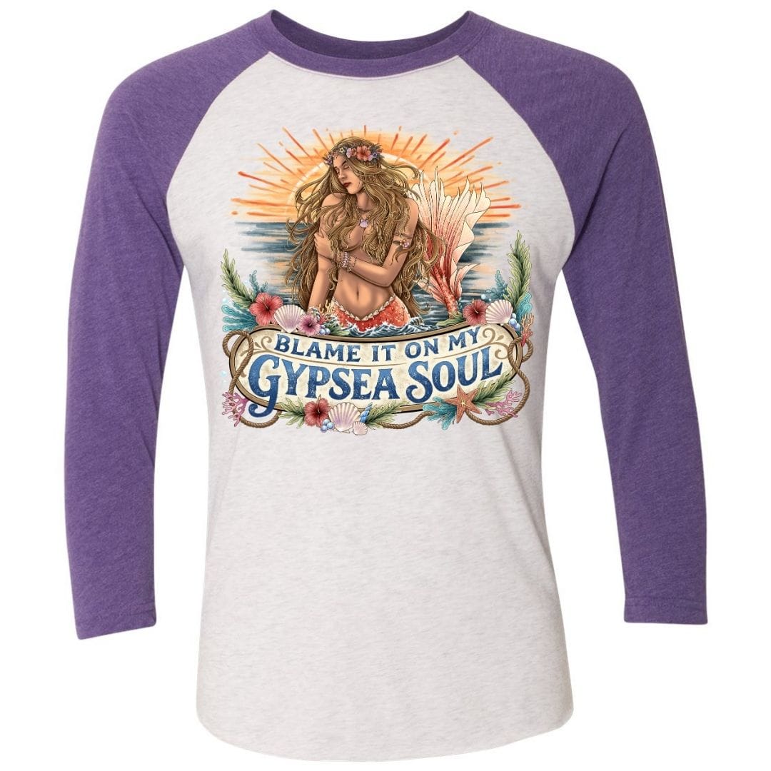 Mountains & Mermaids Blame It On My GypSea Soul Baseball T-Shirt Small / Purple