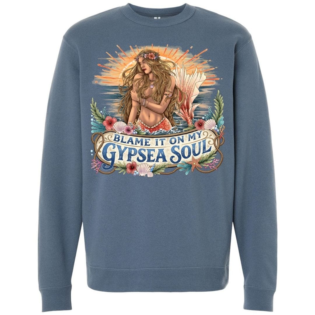 Mountains &amp; Mermaids Blame It On My GypSea Soul Crewneck Sweatshirt Small / Storm