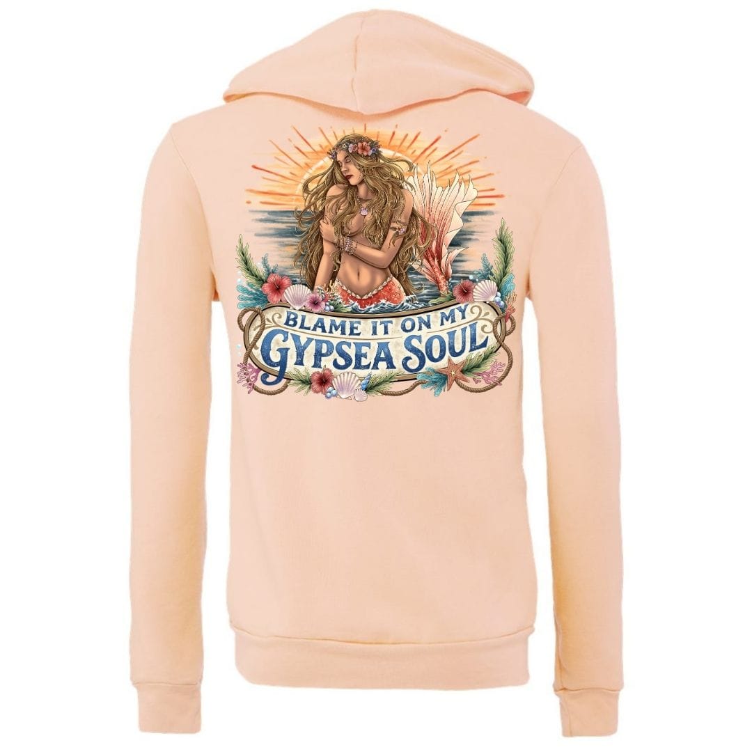 Mountains & Mermaids Blame It On My GypSea Soul Full Zip Fleece Hoodie Small / Peach