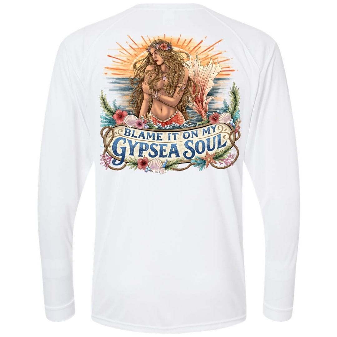 Mountains & Mermaids Blame It On My GypSea Soul Performance Sun Shirt Small / White