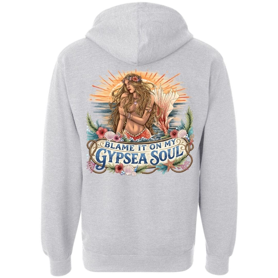 Mountains & Mermaids Blame It On My GypSea Soul Pullover Hoodie Small / Gray