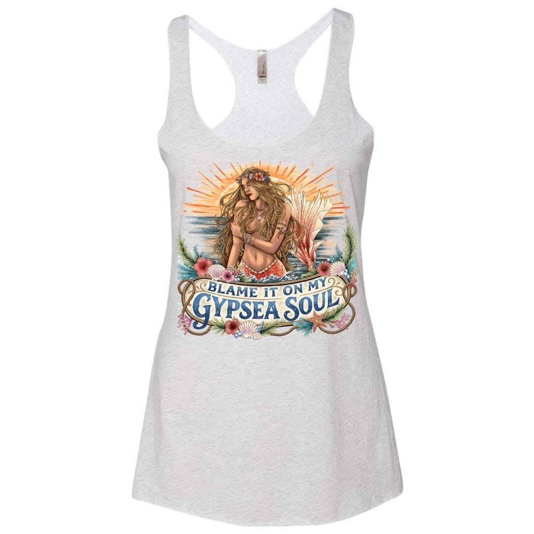Mountains & Mermaids Blame It On My Gypsea Soul Racerback Tank Small / Heather White