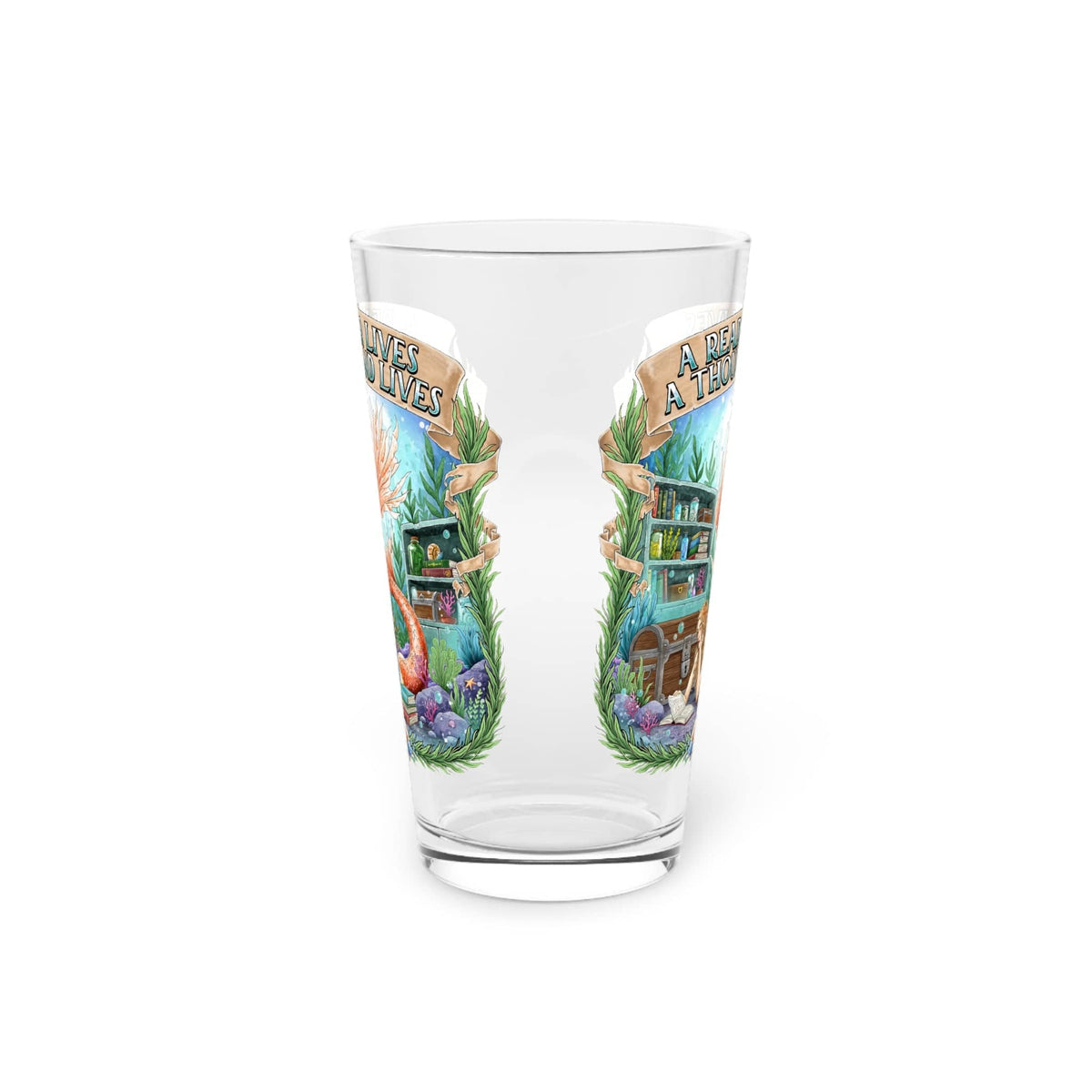 Mountains & Mermaids Bookish Mermaid 16oz Pint Glass 16oz 13757381680346871851