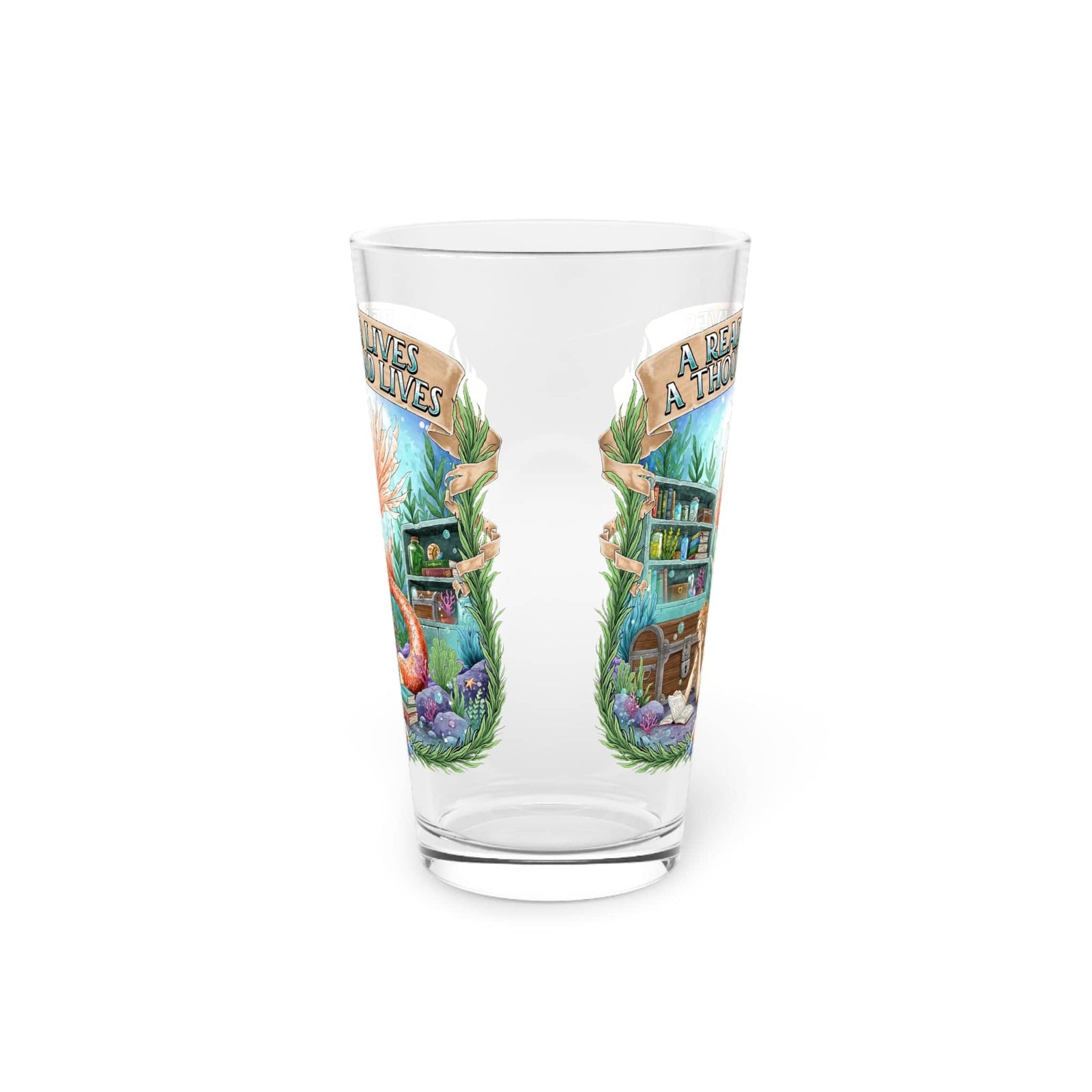 Mountains & Mermaids Bookish Mermaid 16oz Pint Glass 16oz 13757381680346871851