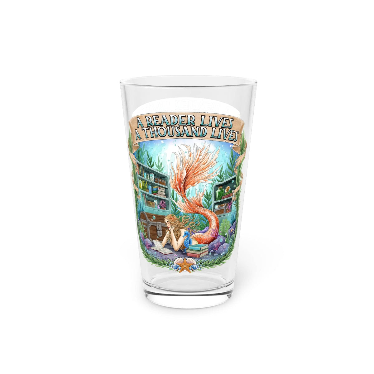 Mountains &amp; Mermaids Bookish Mermaid 16oz Pint Glass 16oz 13757381680346871851