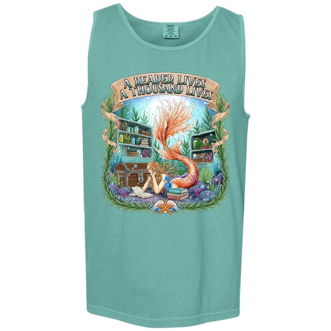 Mountains & Mermaids Bookish Mermaid Boyfriend Tank Small / Seafoam