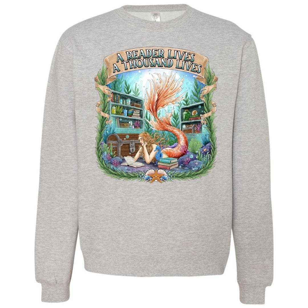 Mountains & Mermaids Bookish Mermaid Crewneck Sweatshirt Small / Gray