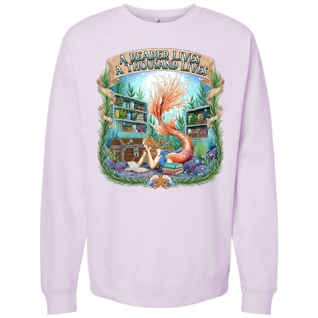 Mountains & Mermaids Bookish Mermaid Crewneck Sweatshirt Small / Lilac