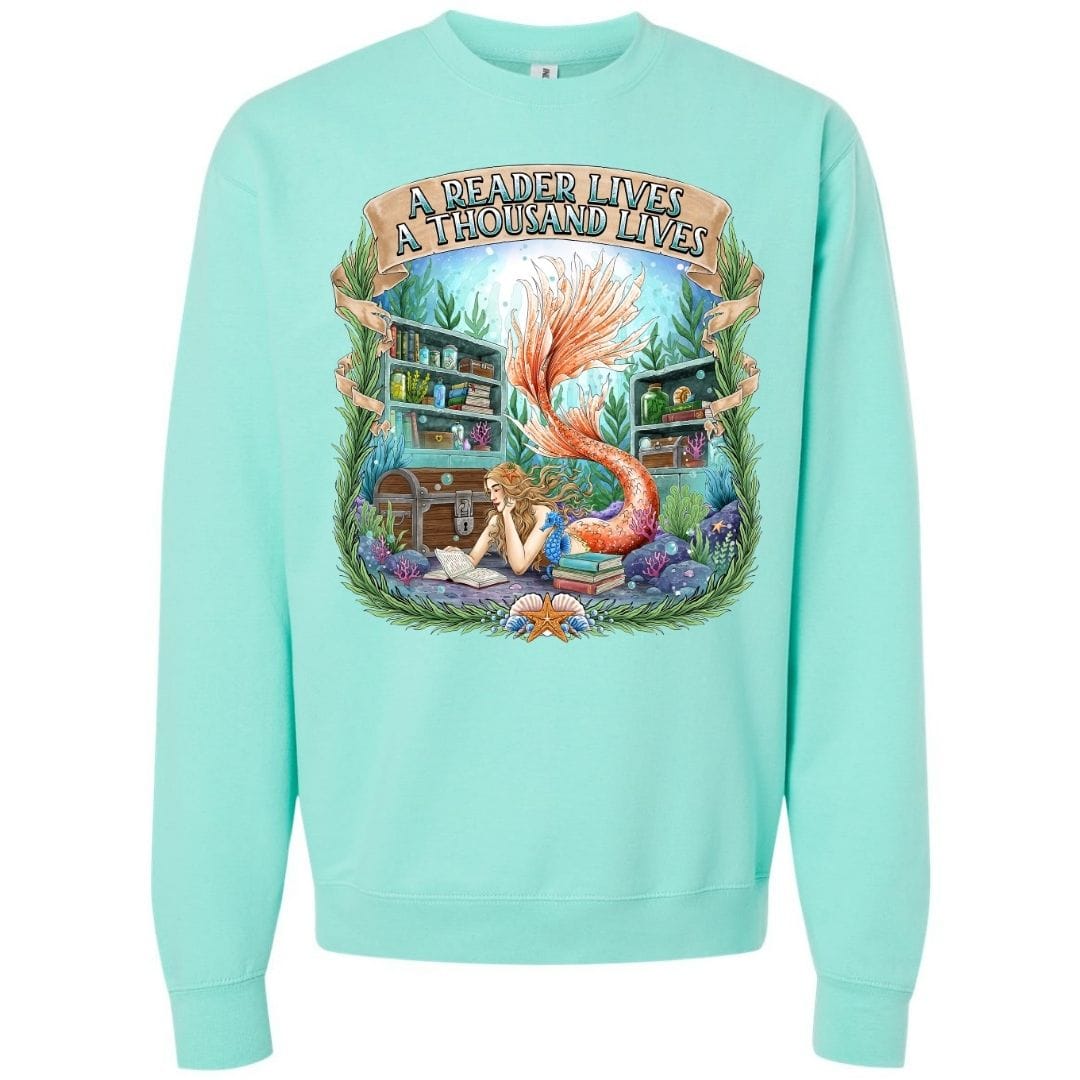 Mountains & Mermaids Bookish Mermaid Crewneck Sweatshirt Small / Mint