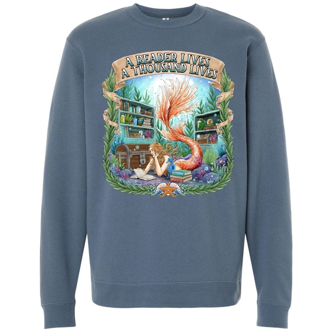 Mountains &amp; Mermaids Bookish Mermaid Crewneck Sweatshirt Small / Storm