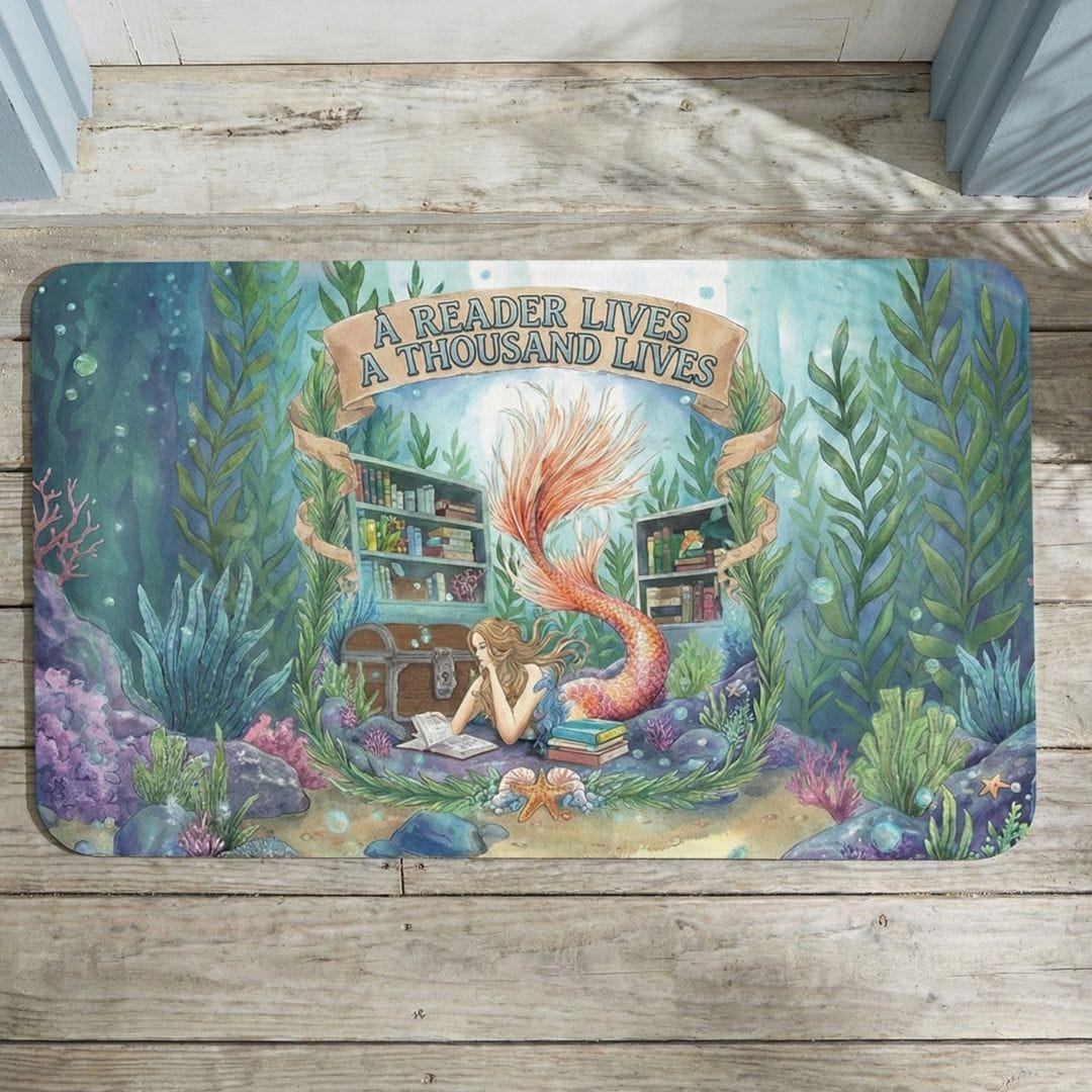 Mountains &amp; Mermaids Bookish Mermaid Doormat 18'' × 30'' 12550372764262424563