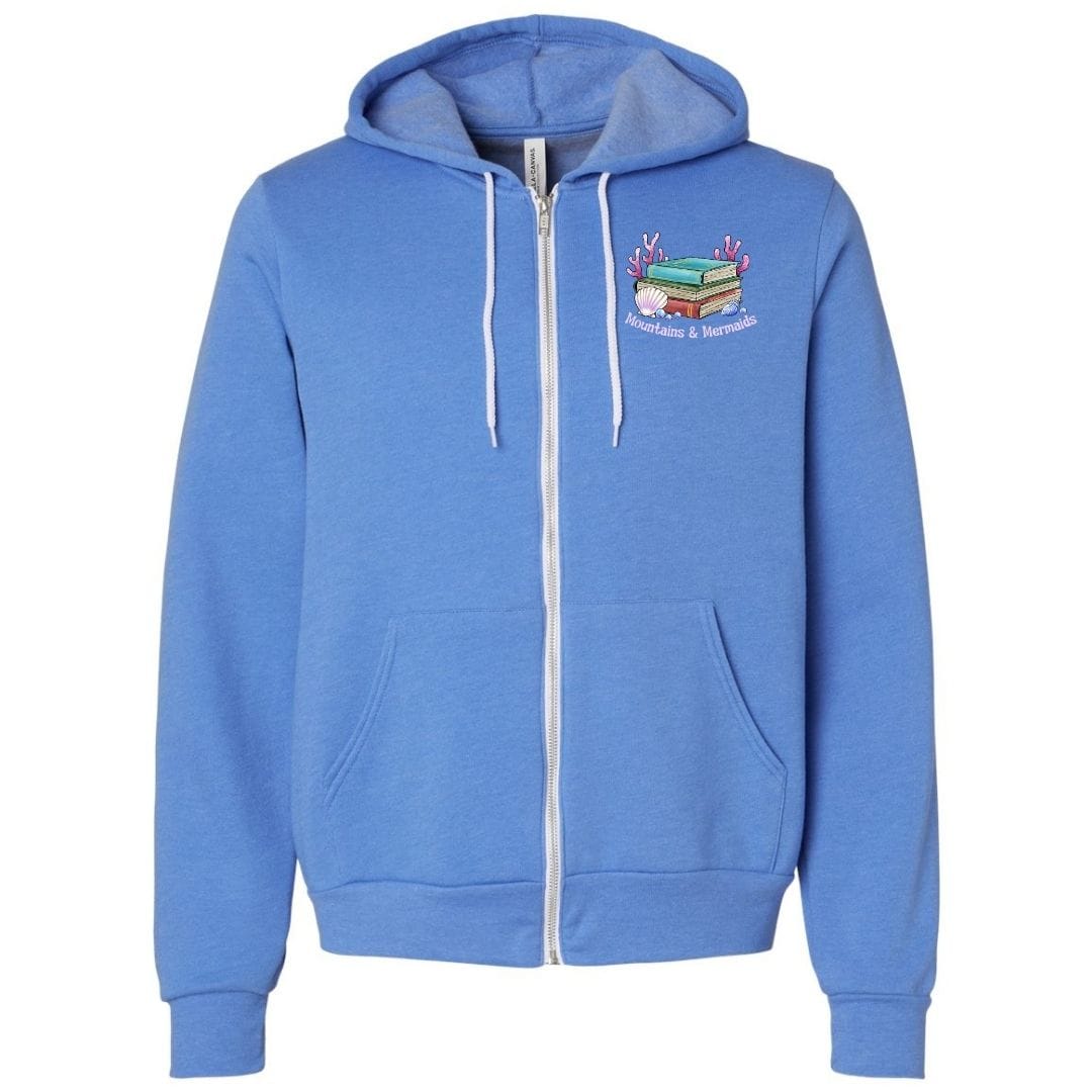 Mountains & Mermaids Bookish Mermaid Full Zip Fleece Hoodie Small / Carolina Blue