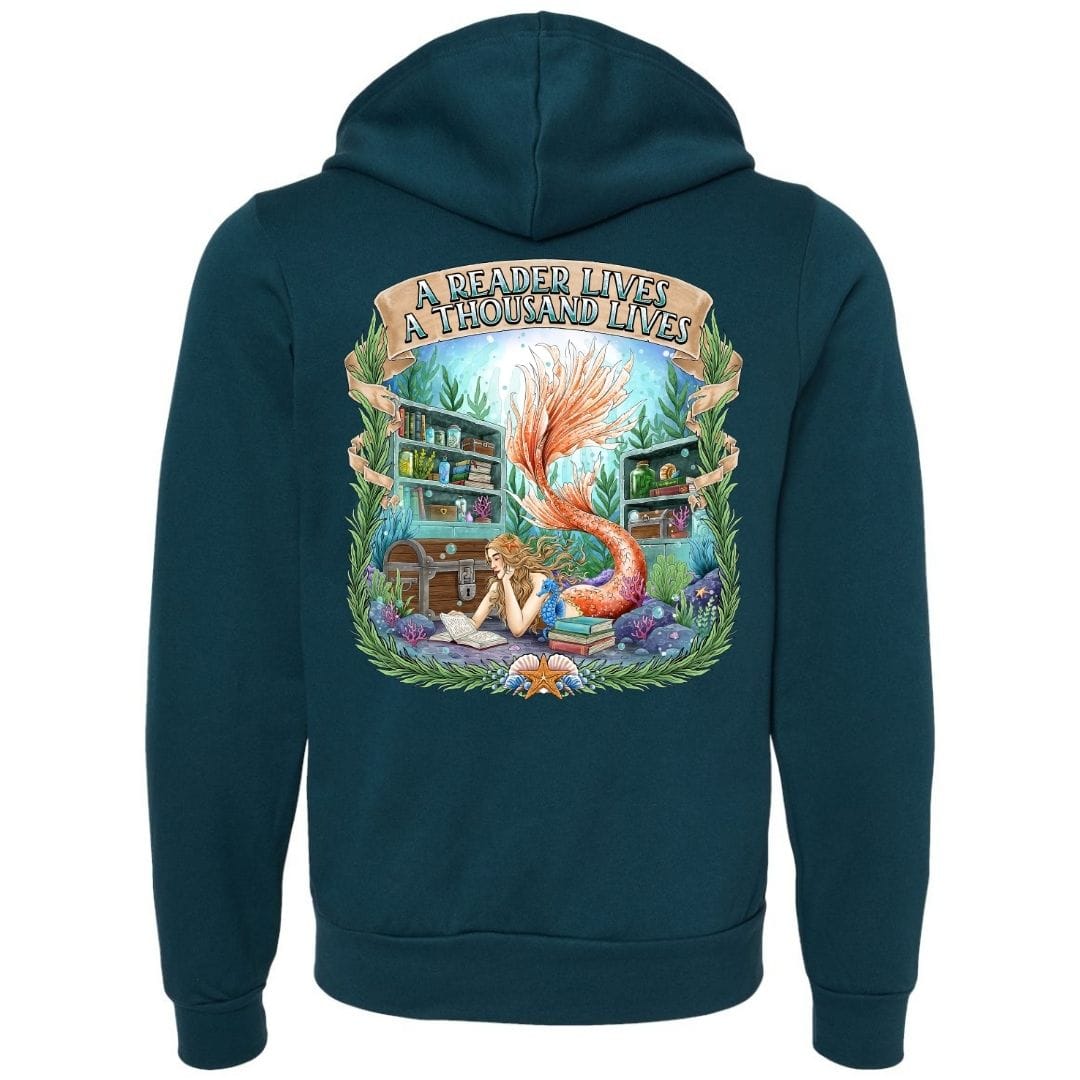Mountains & Mermaids Bookish Mermaid Full Zip Fleece Hoodie Small / Atlantic