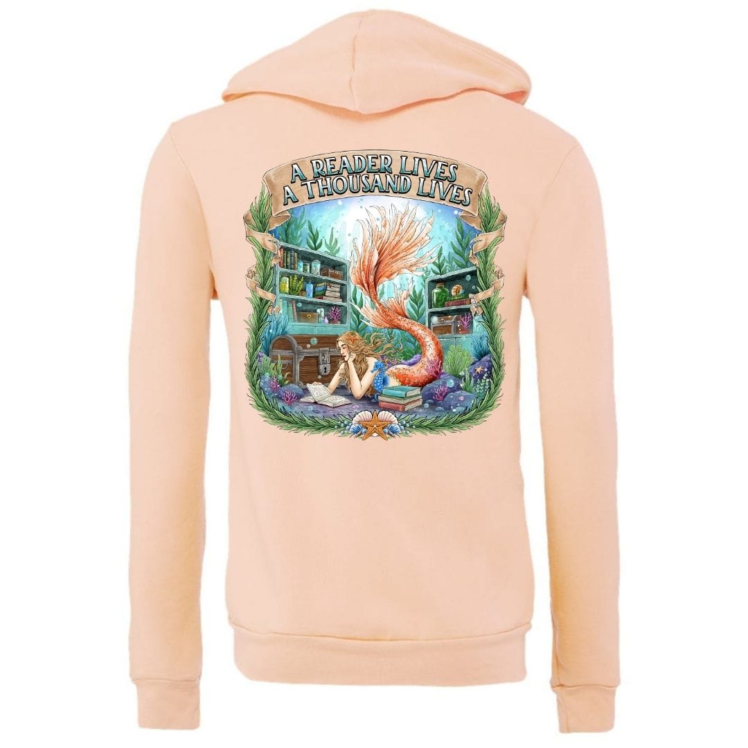 Mountains & Mermaids Bookish Mermaid Full Zip Fleece Hoodie Small / Peach