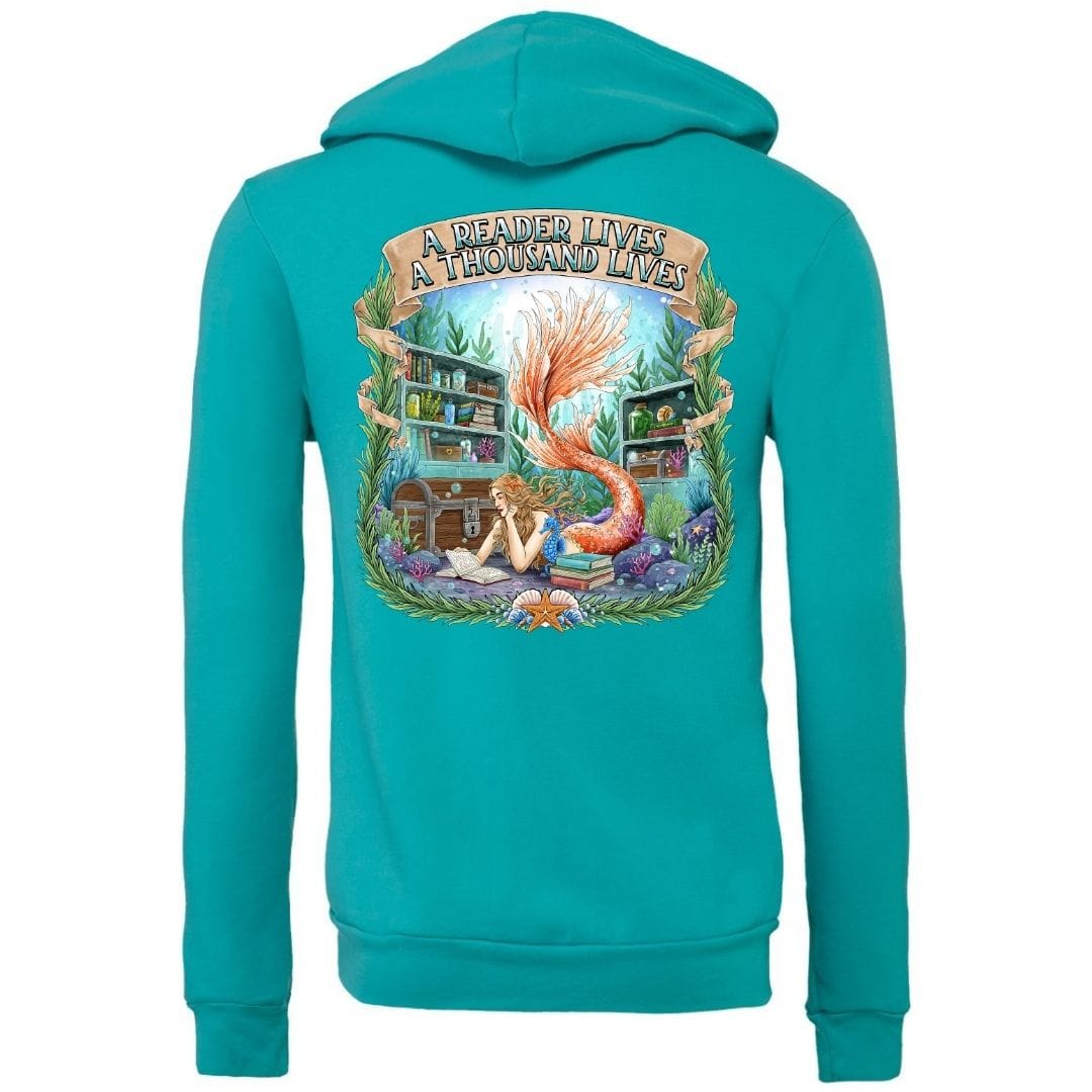 Mountains & Mermaids Bookish Mermaid Full Zip Fleece Hoodie Small / Teal