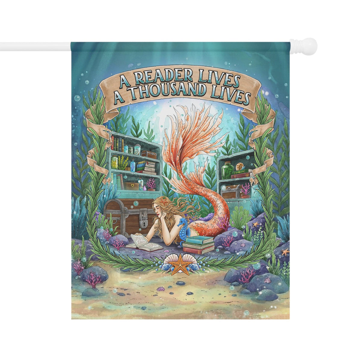 Mountains & Mermaids Bookish Mermaid House Flag 24.5'' × 32'' 73902441199936098032