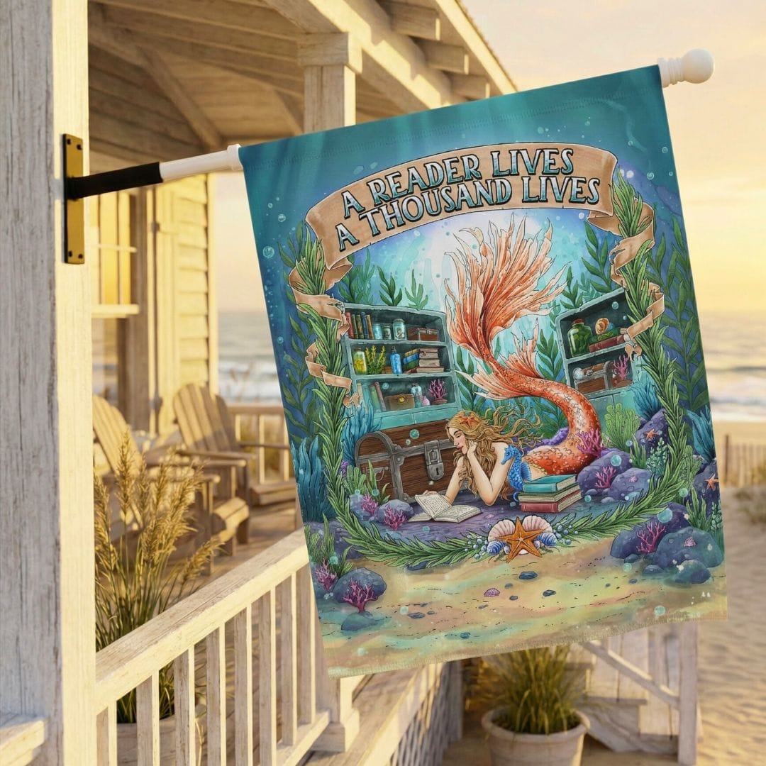 Mountains &amp; Mermaids Bookish Mermaid House Flag 24.5'' × 32'' 73902441199936098032