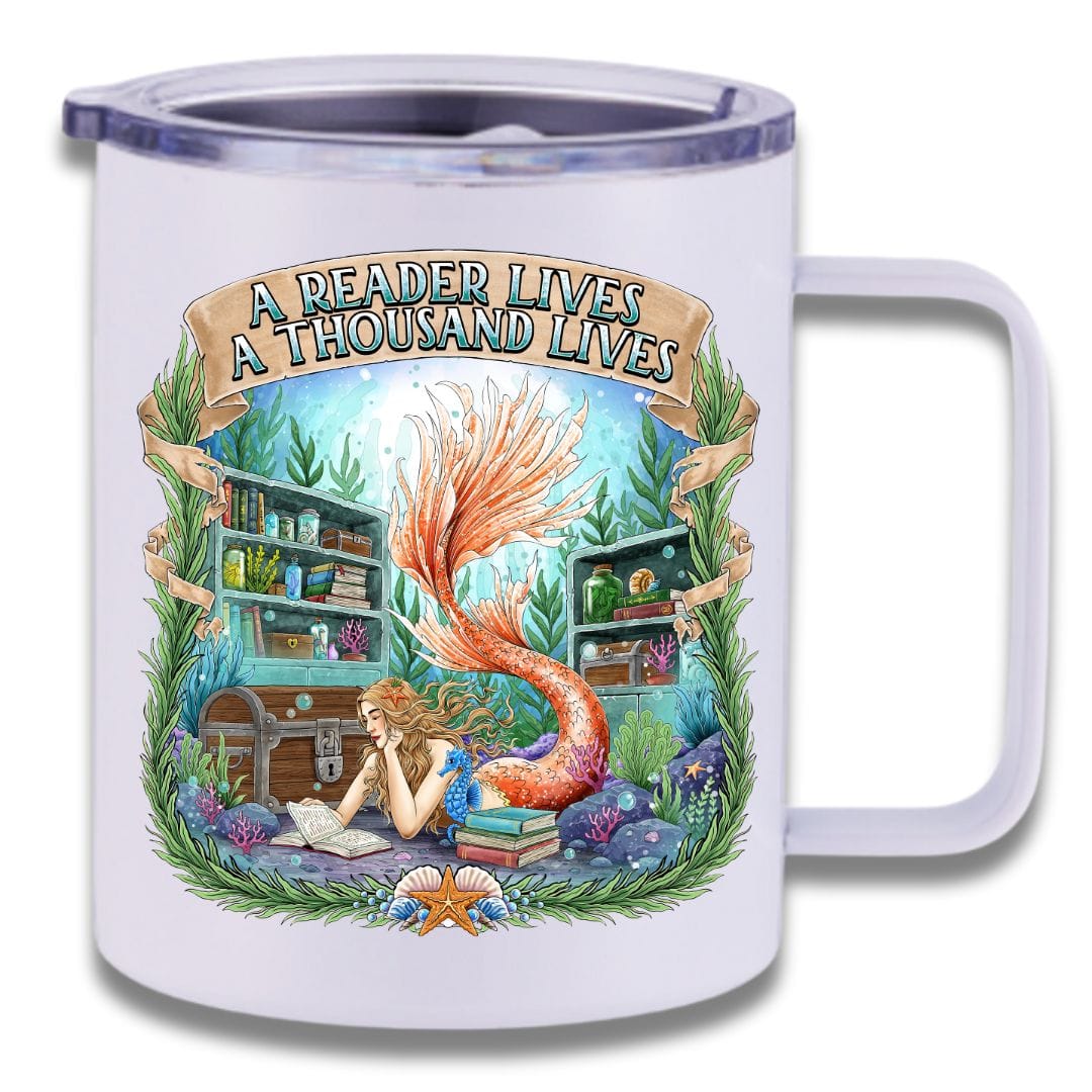 Mountains &amp; Mermaids Bookish Mermaid Insulated Travel Mug