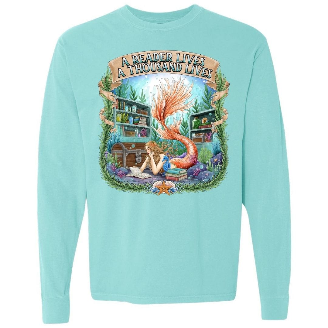 Mountains &amp; Mermaids Bookish Mermaid Long Sleeve T-Shirt Small / Chalky Mint
