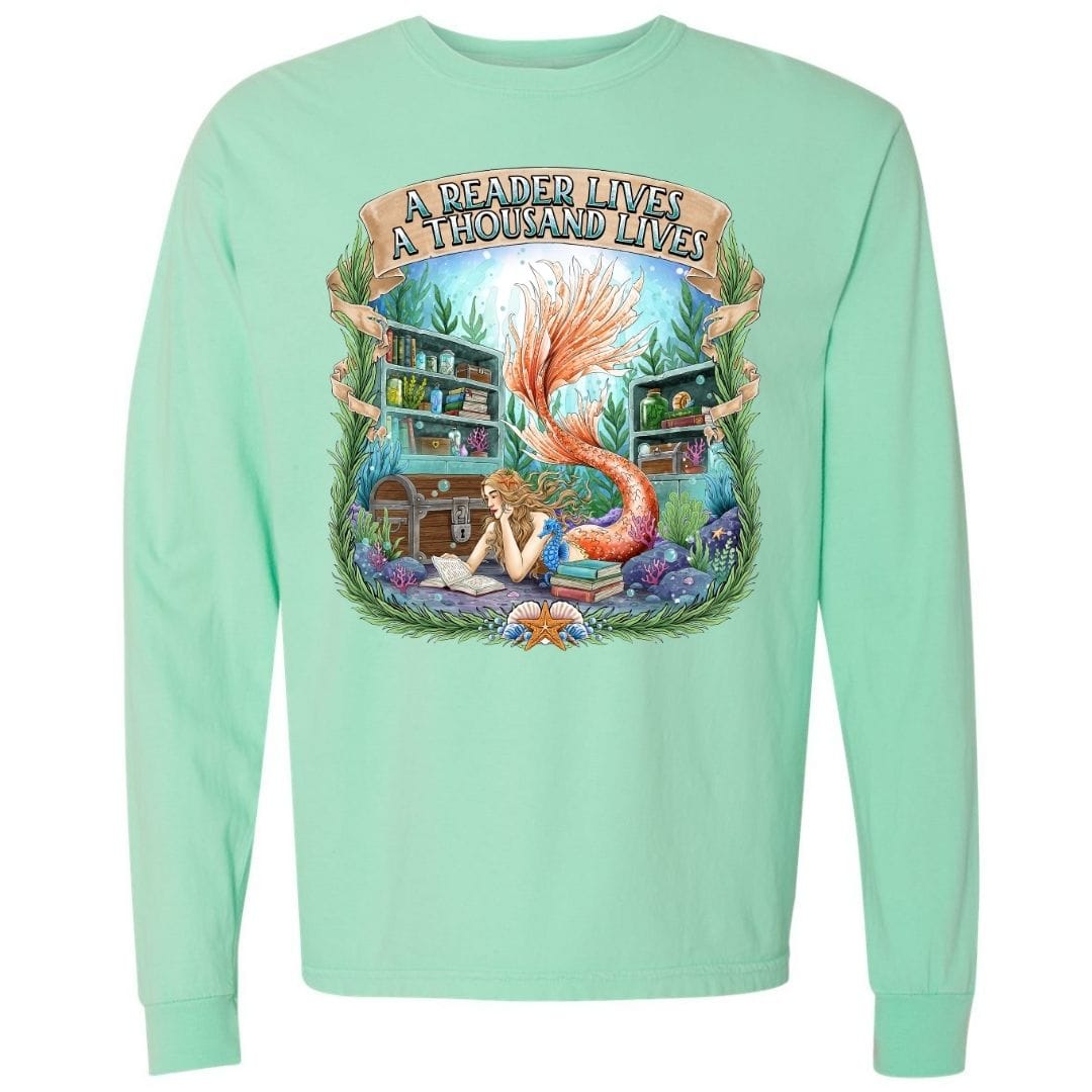 Mountains & Mermaids Bookish Mermaid Long Sleeve T-Shirt Small / Chalky Mint