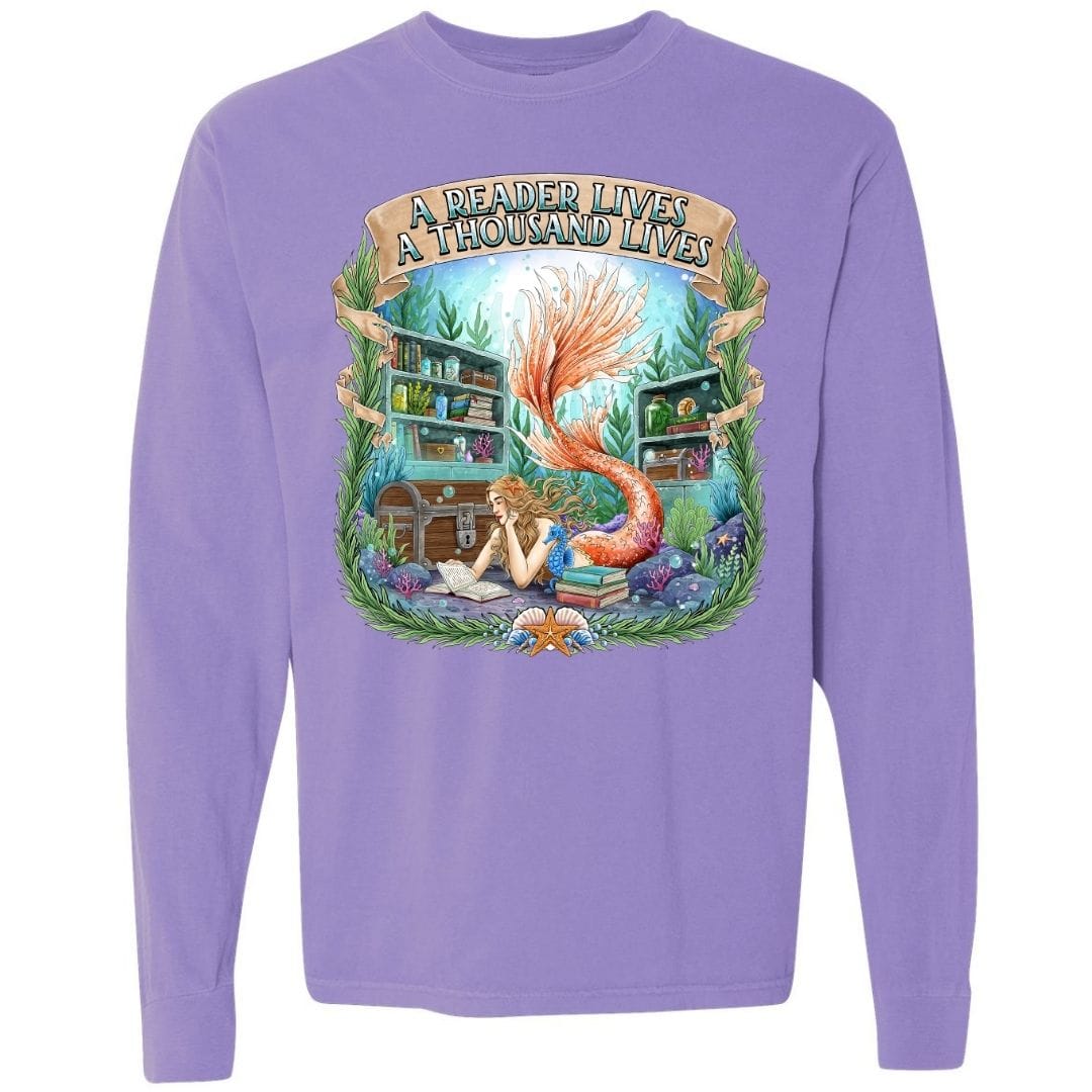 Mountains & Mermaids Bookish Mermaid Long Sleeve T-Shirt Small / Violet