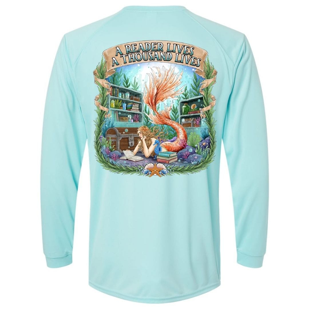 Mountains & Mermaids Bookish Mermaid Performance Sun Shirt Small / Aqua